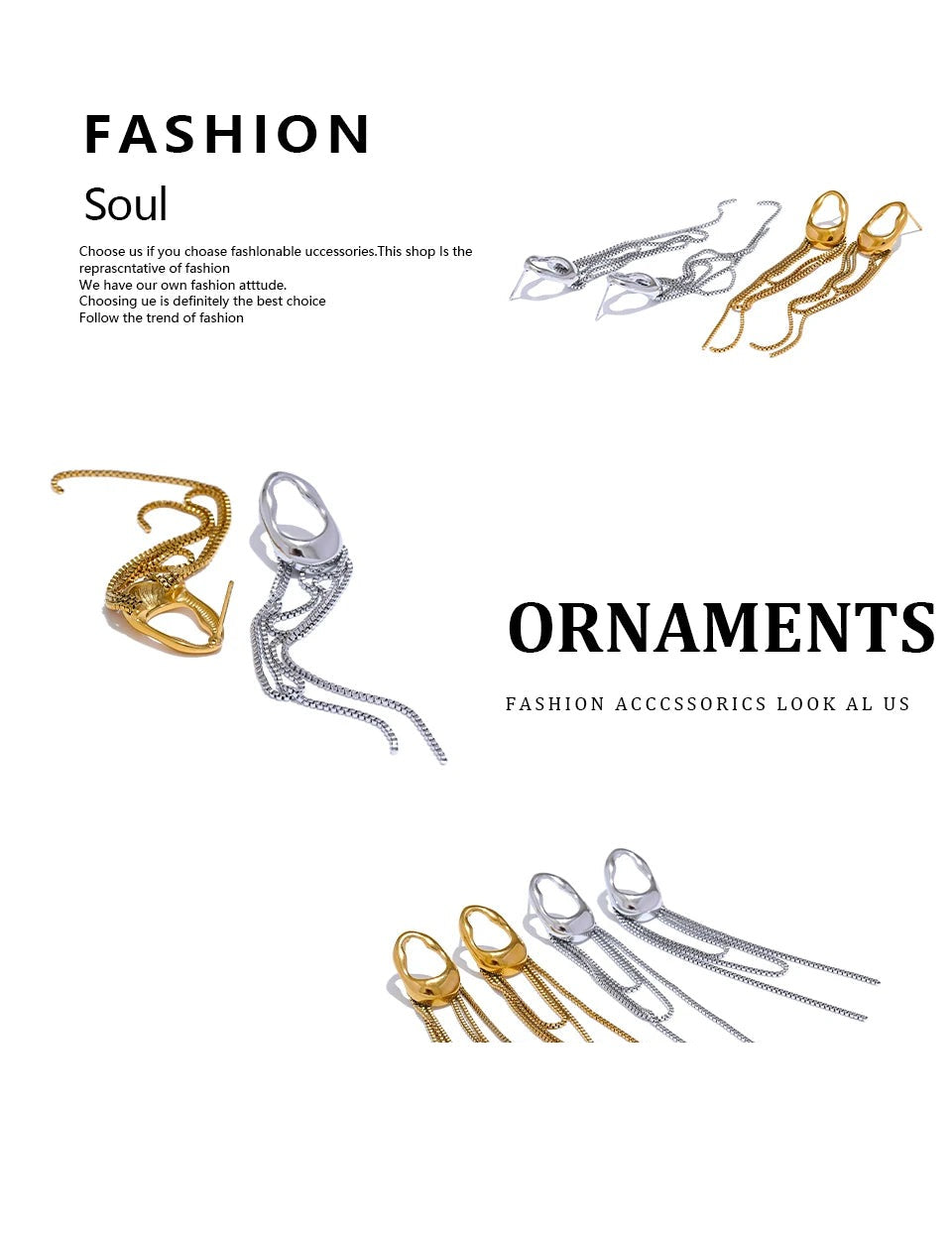 Geometric chain earrings in gold-plated 316L stainless steel.