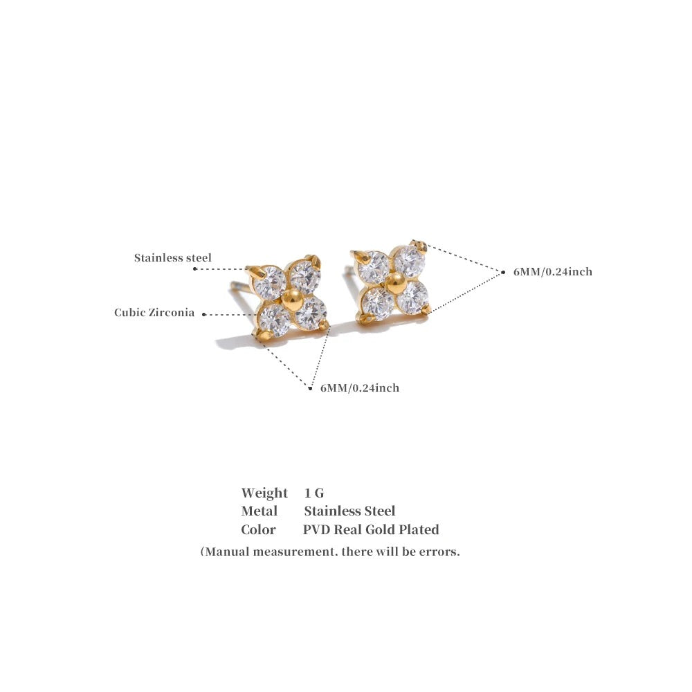 Cubic Zirconia Flower Earrings — Gold-Plated Stainless Steel with Cubic Zirconia · PS2236