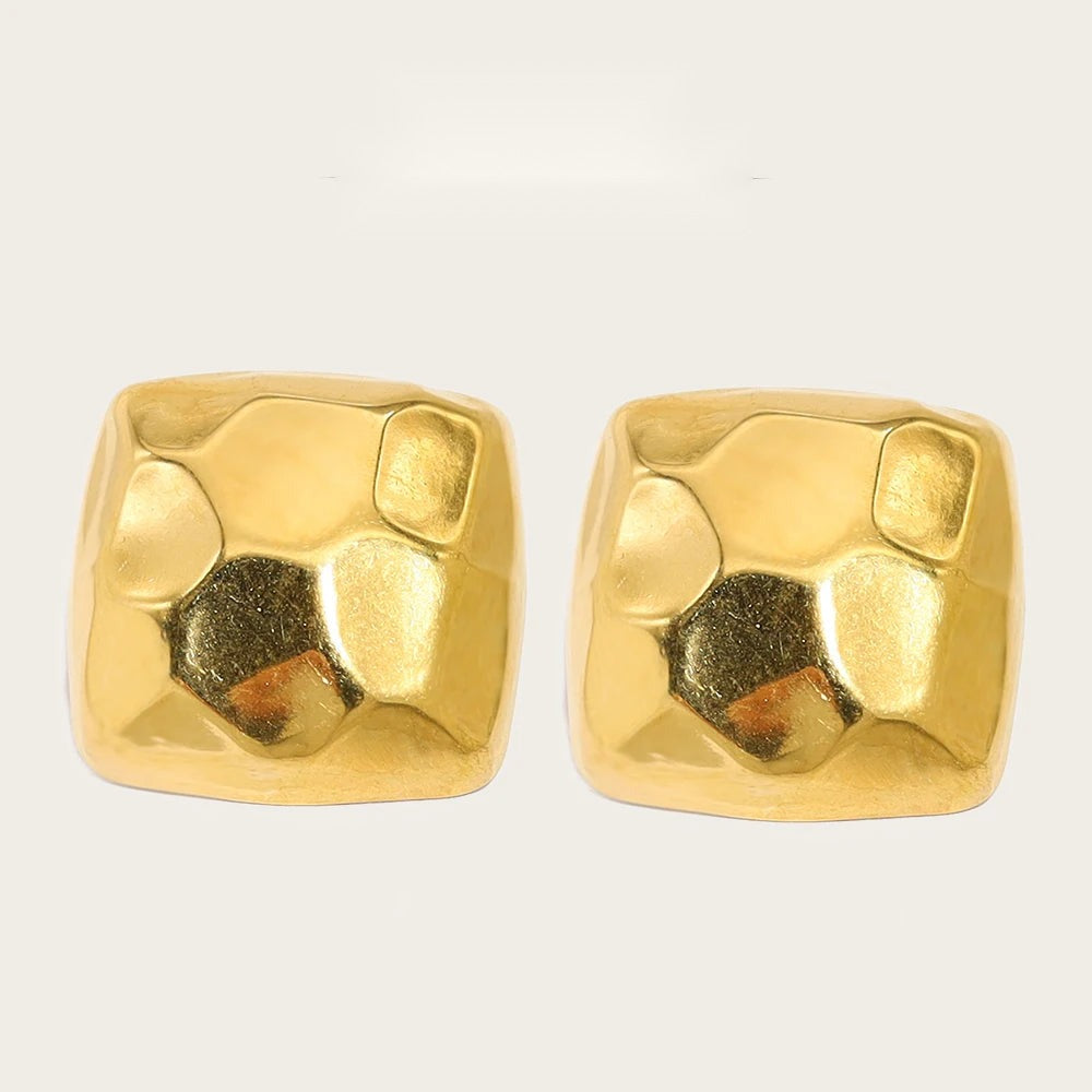 Stud Earrings Irregular Metal Hammered — 316L Stainless Steel · PS427