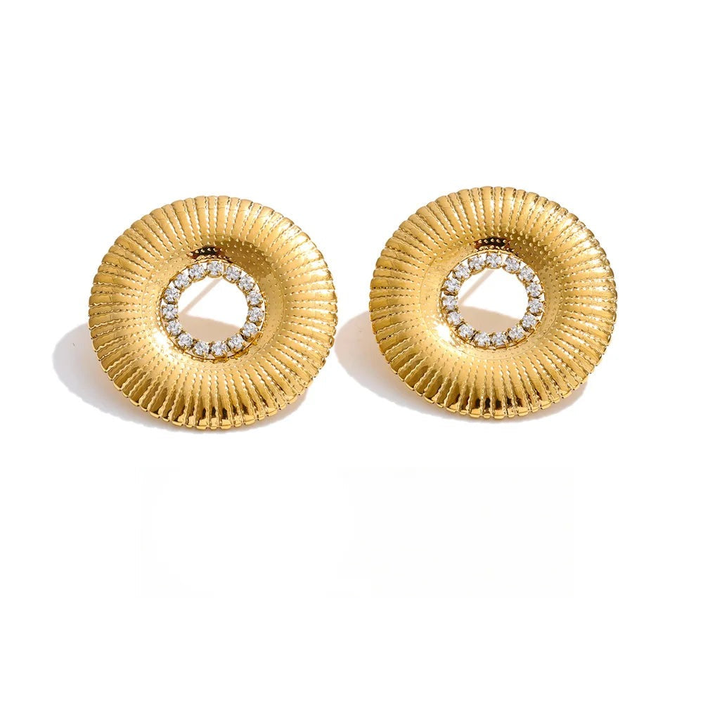 Gold-plated stainless steel earrings with cubic zirconia accents.