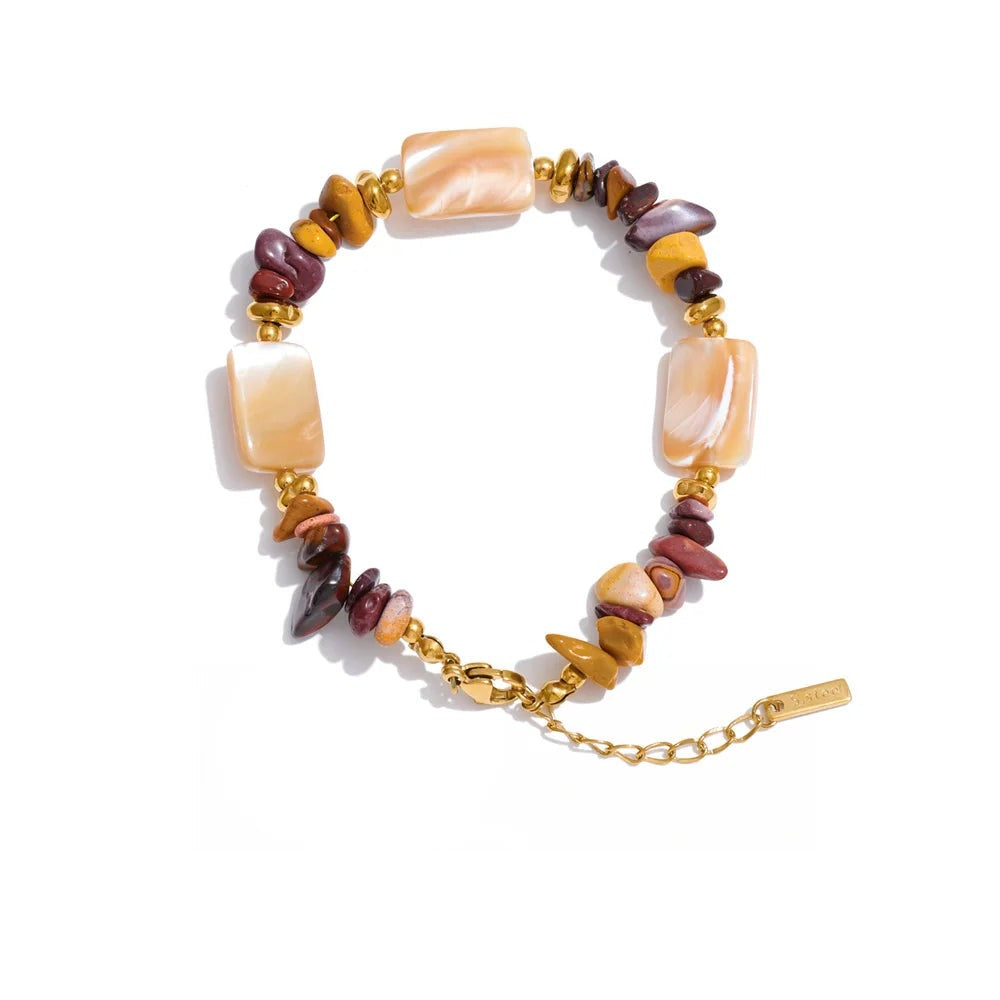 Shell Natural Stone Geometric Bracelet — Gold-Plated Stainless Steel with Natural Stone and Shell · PS1168