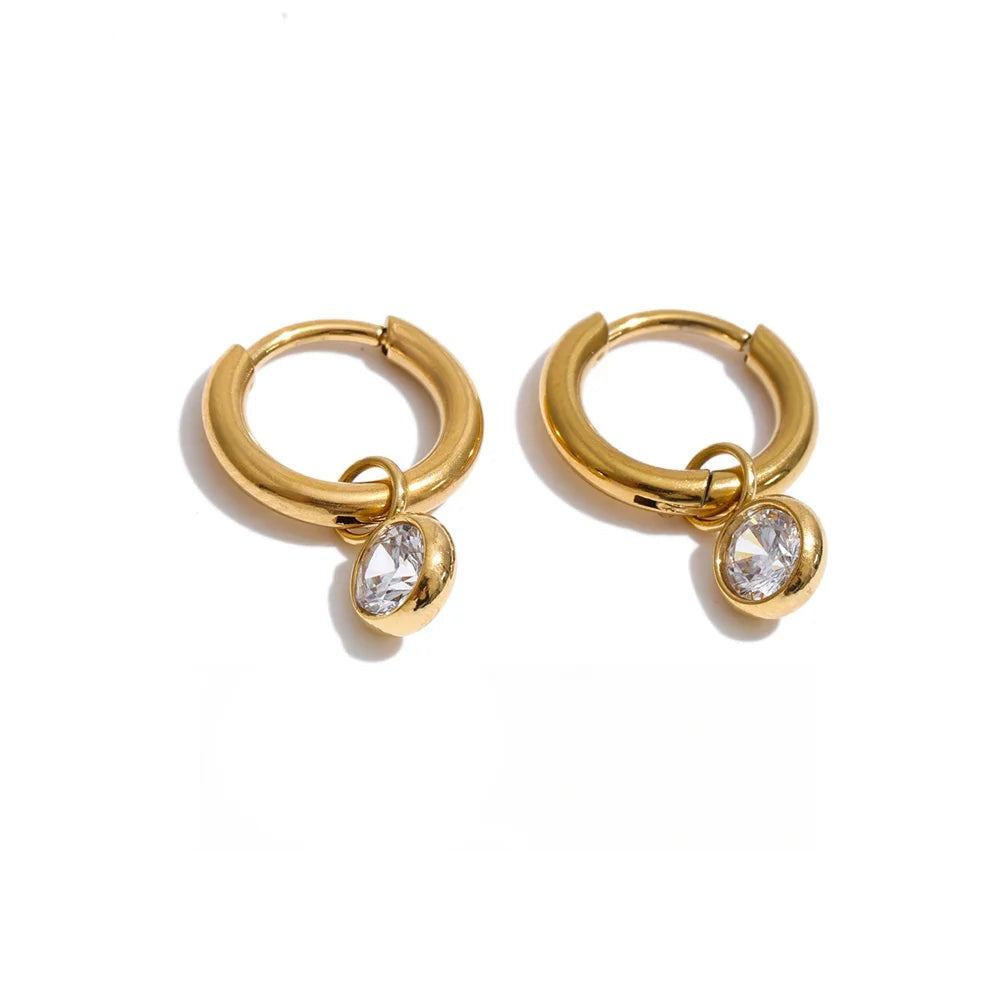 Cubic Zirconia Geometric Earrings — Gold-Plated Stainless Steel with Cubic Zirconia · PS1301