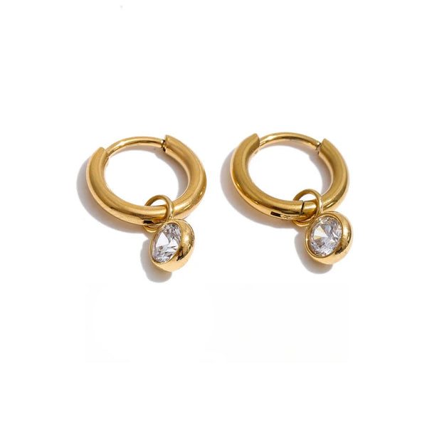 Cubic Zirconia Geometric Earrings — Gold-Plated Stainless Steel with Cubic Zirconia · PS1301