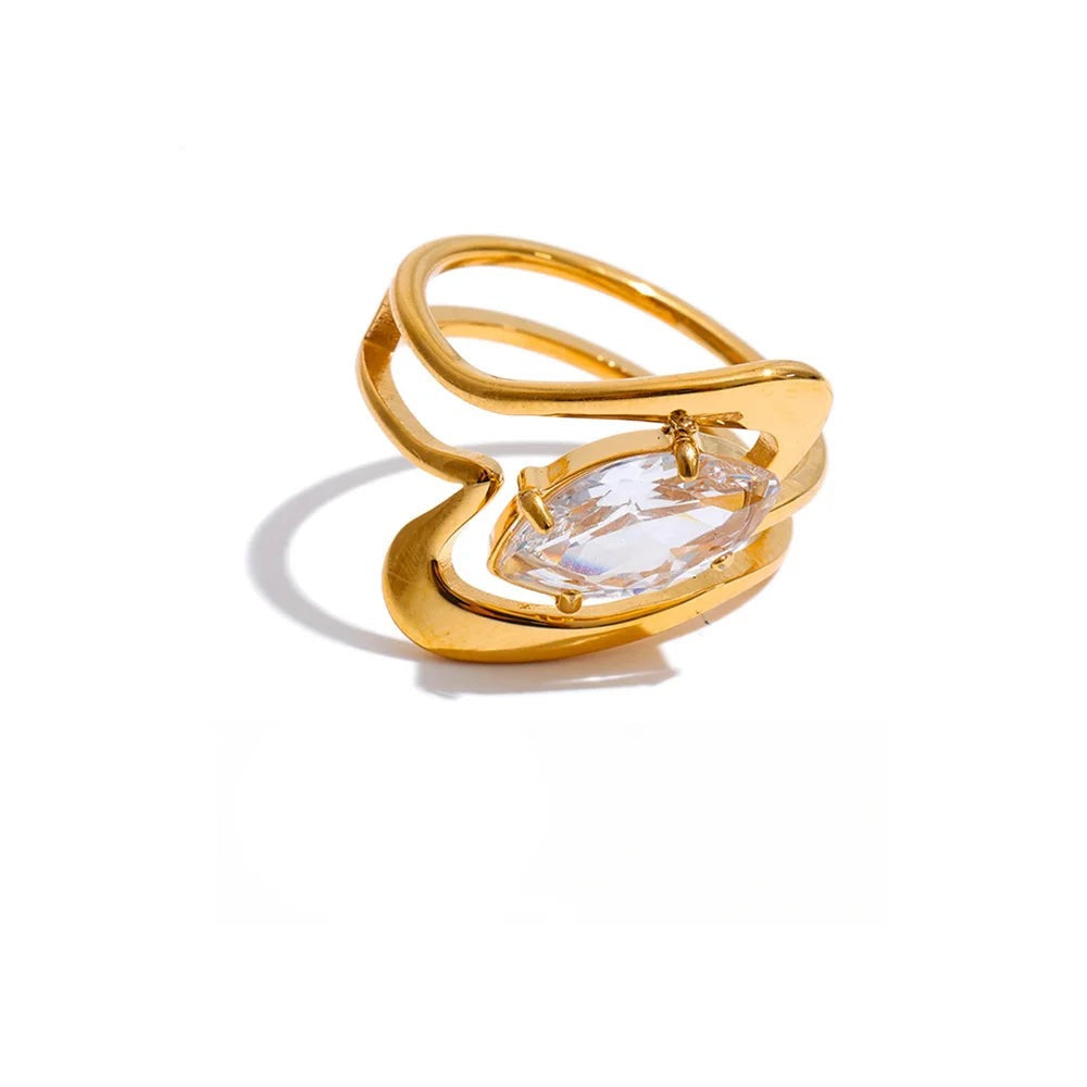 Gold-plated stainless steel ring with cubic zirconia.