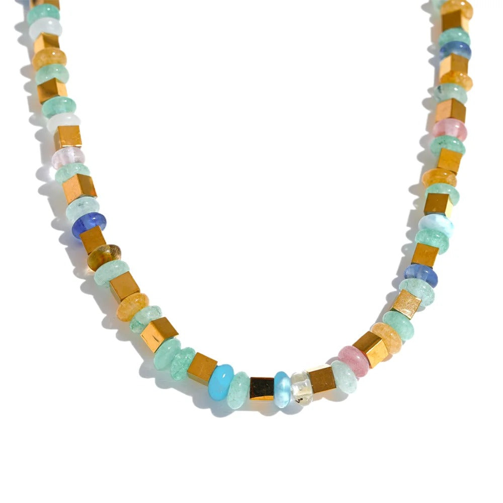 Gold-plated stainless steel necklace with natural stone beads.