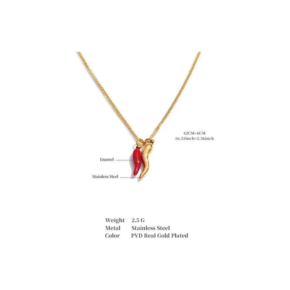 Red enamel geometric necklace in gold-plated stainless steel with enamel.