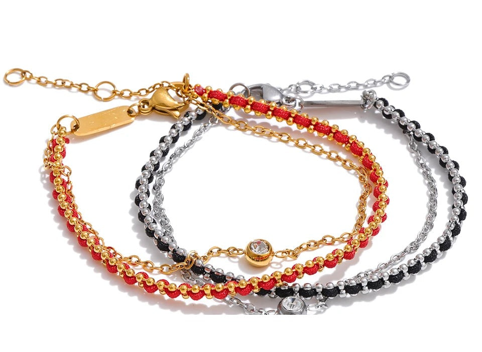 Black Cubic Zirconia Chain Bracelet — Gold-Plated Stainless Steel with Cubic Zirconia · PS1006