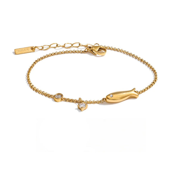 Cubic Zirconia Geometric Chain Bracelet — Gold-Plated Stainless Steel with Cubic Zirconia · PS1063