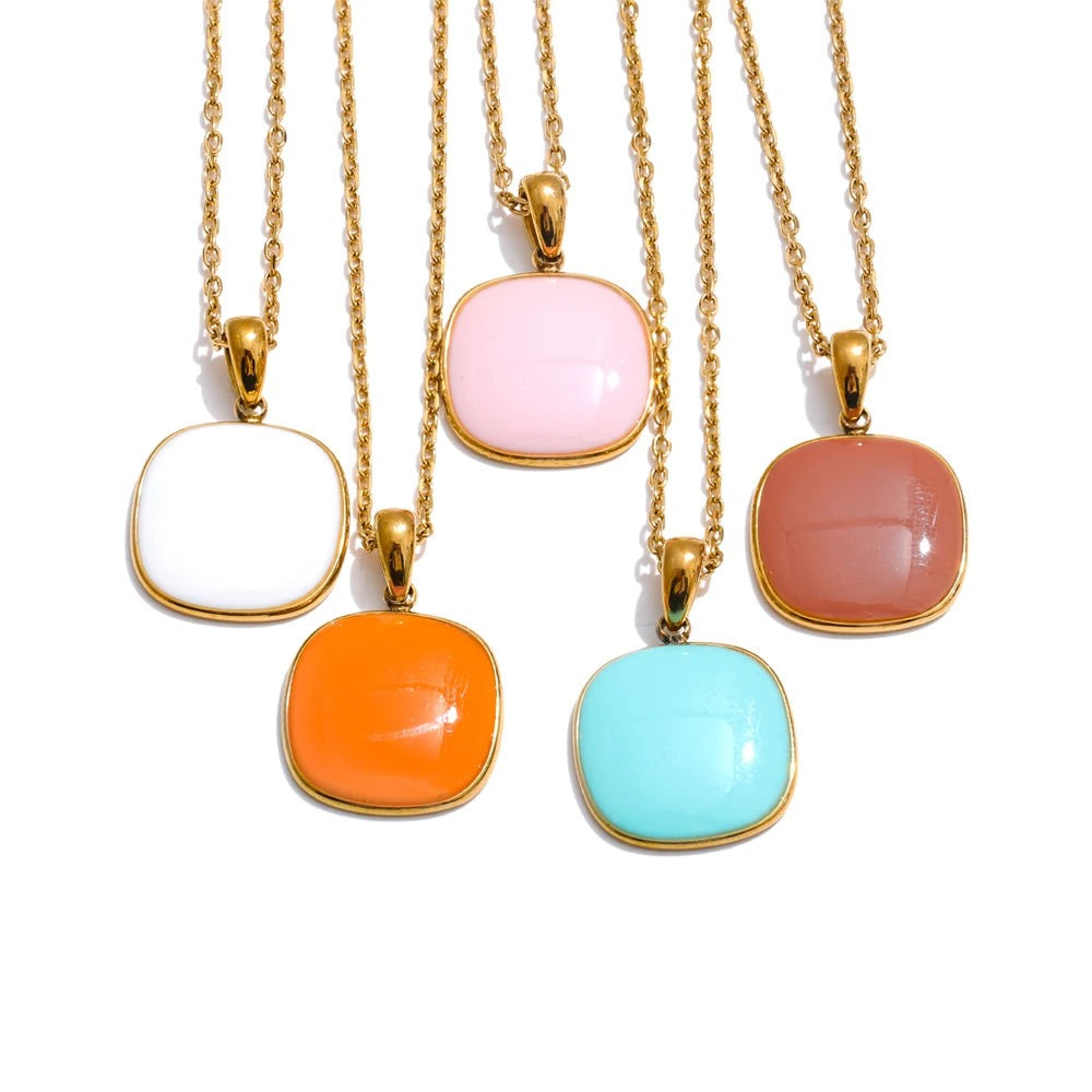 Gold-plated stainless steel necklace with colorful stones.