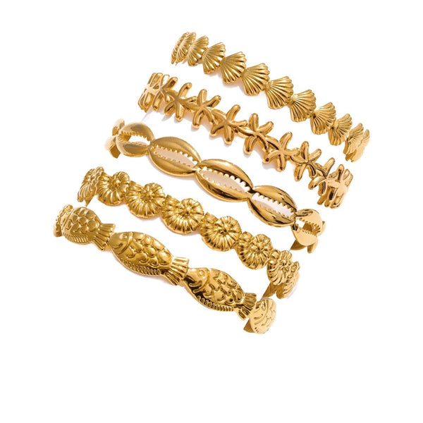 Shell Star Geometric Bracelet — Gold-Plated Stainless Steel with Shell · PS2123