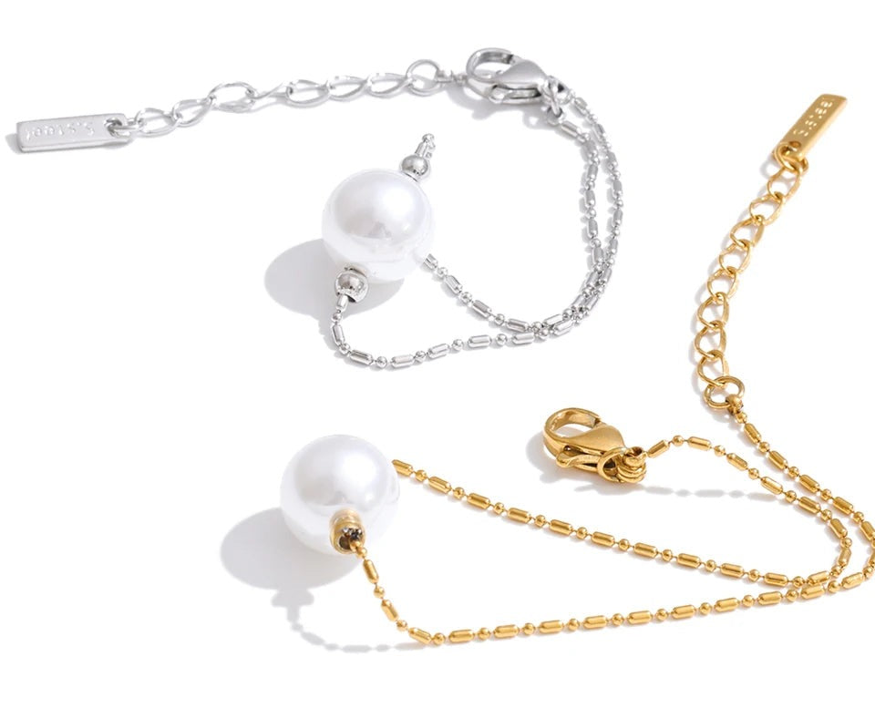 Pearl Geometric Chain Bracelet — Gold-Plated Stainless Steel with Pearl · PS1048