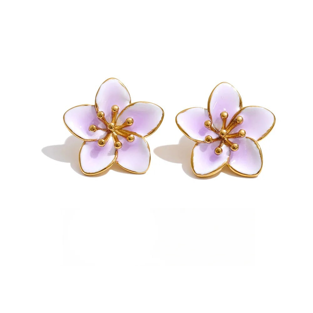Gold-plated earrings with enamel flowers.