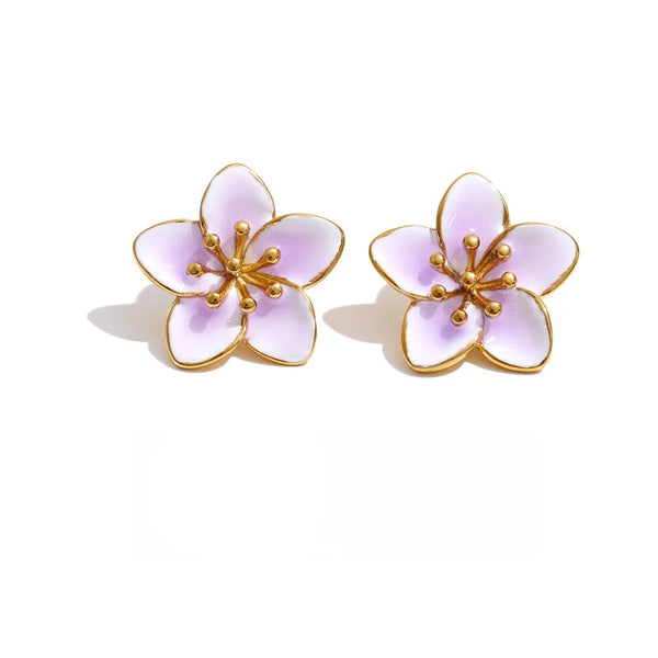 Gold-plated earrings with enamel flowers.