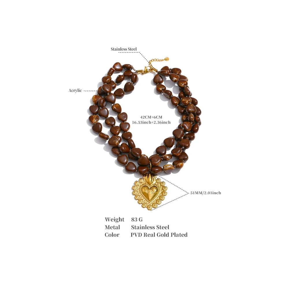 Acrylic Heart Beaded Necklace — Gold-Plated Stainless Steel with Acrylic · PS2237