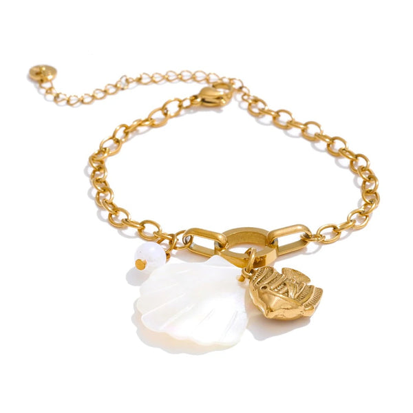 Shell Star Geometric Bracelet — Gold-Plated Stainless Steel with Shell · PS2251