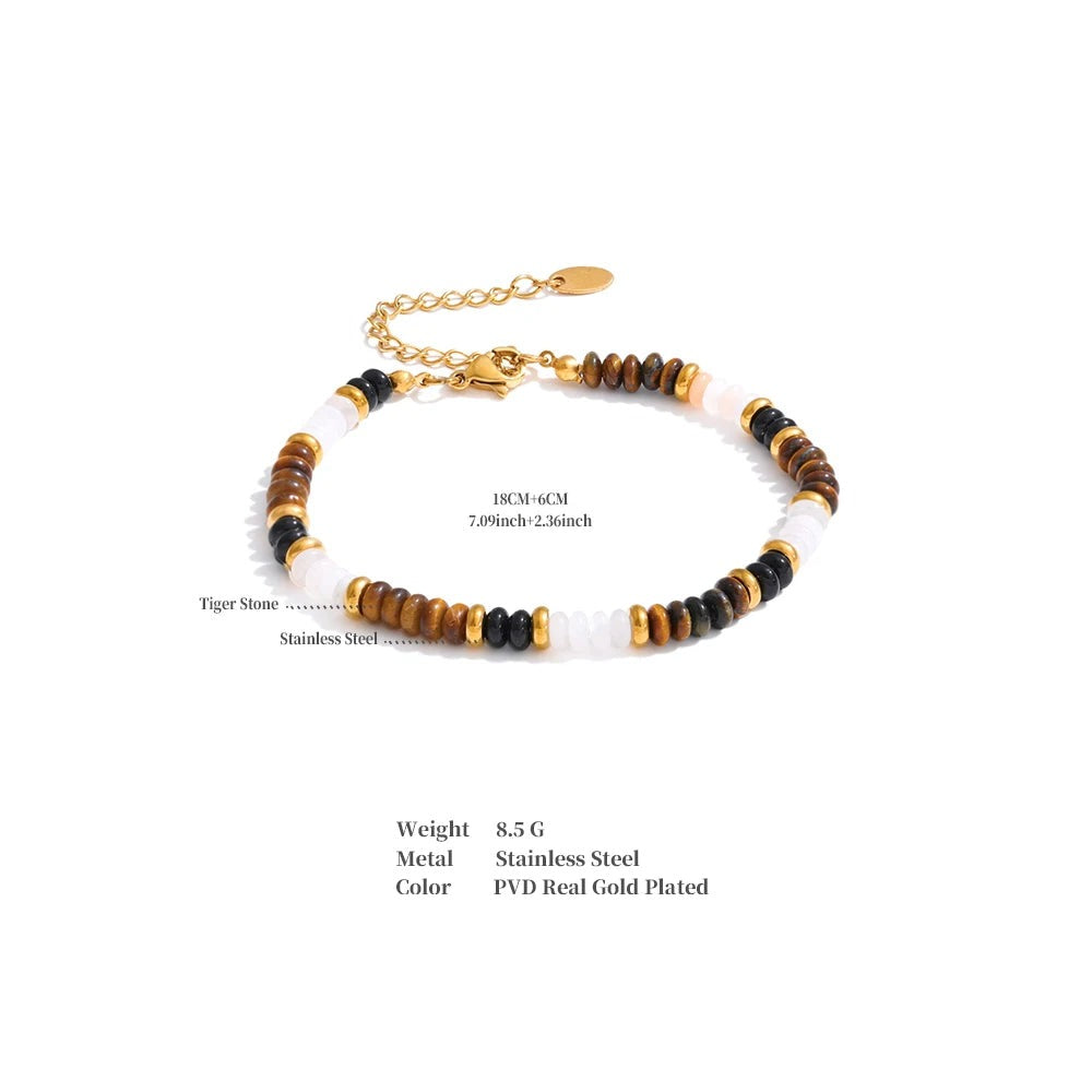 Natural Stone Beaded Geometric Bracelet — Gold-Plated Stainless Steel with Natural Stone · PS1094