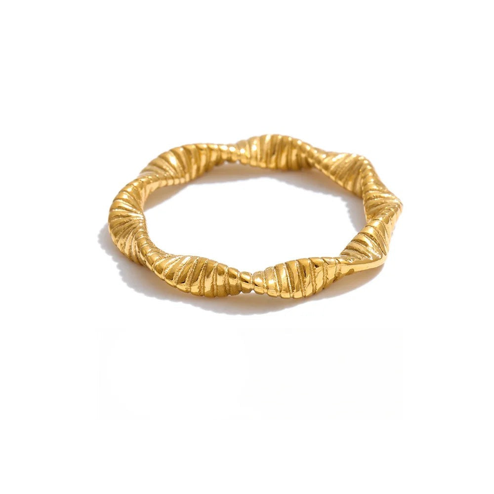 Gold-plated ring with a twisted band.