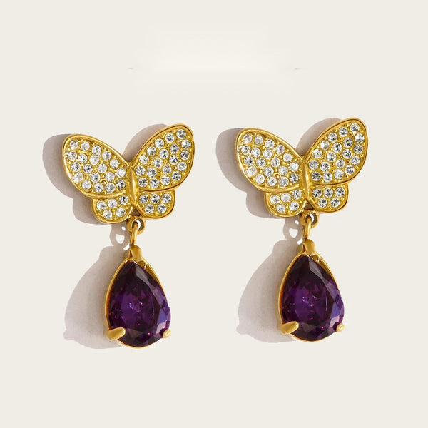 Purple Zircon Crystal Earrings — 316L Stainless Steel · PS481
