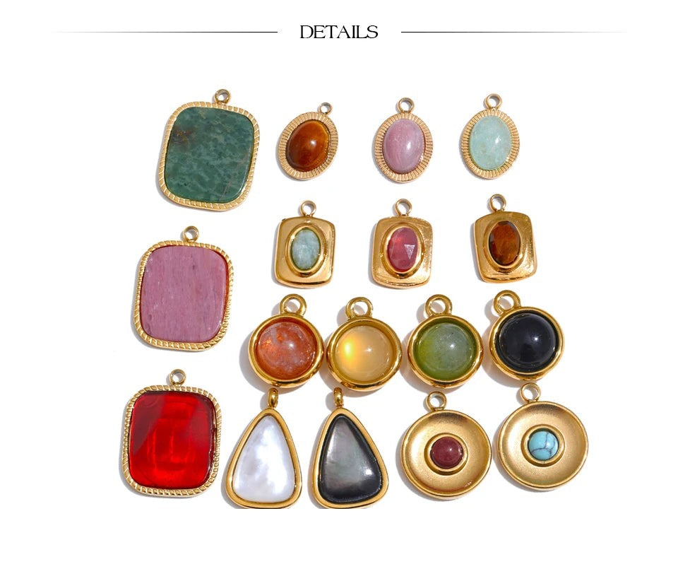 Natural Stone Geometric Earrings — Gold-Plated Stainless Steel with Natural Stone · PS1580