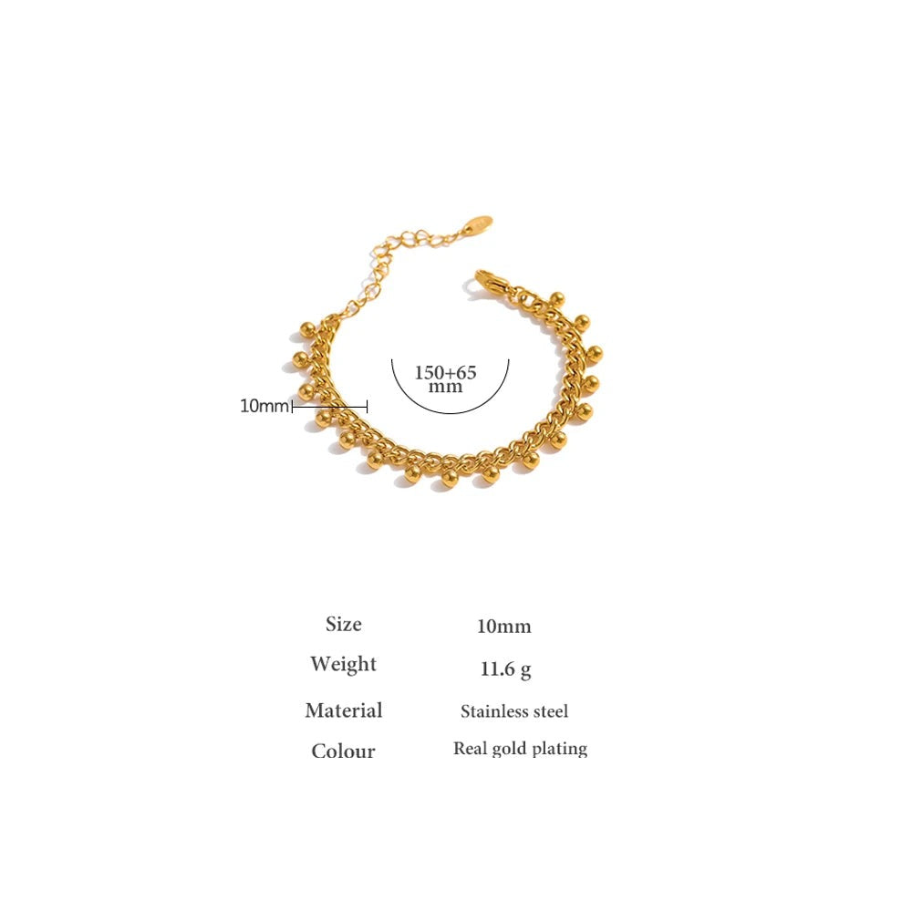 Beaded geometric chain bracelet in 18K gold-plated 316L stainless steel.