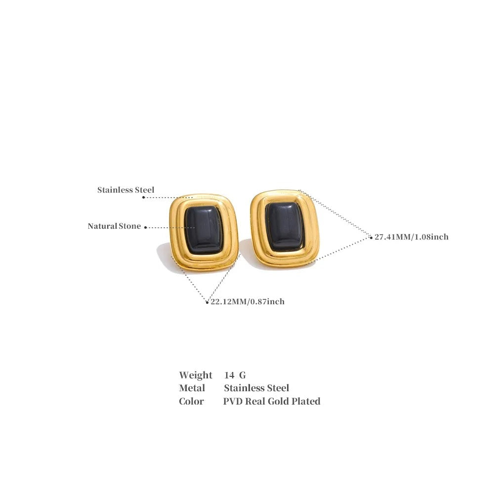 Black Natural Stone Geometric Earrings — Gold-Plated Stainless Steel with Natural Stone · PS1596