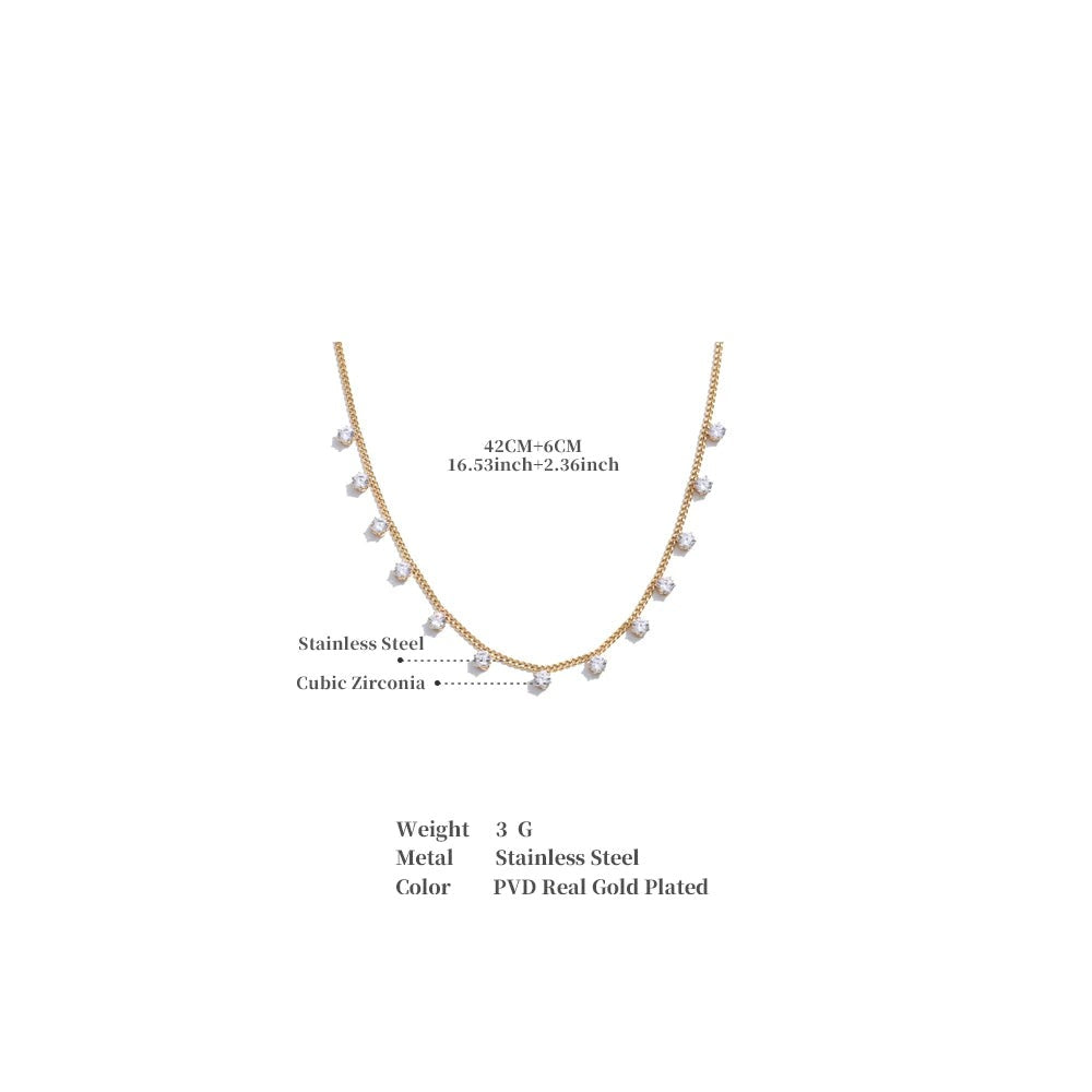 Cubic zirconia geometric chain necklace in gold-plated stainless steel with cubic zirconia.