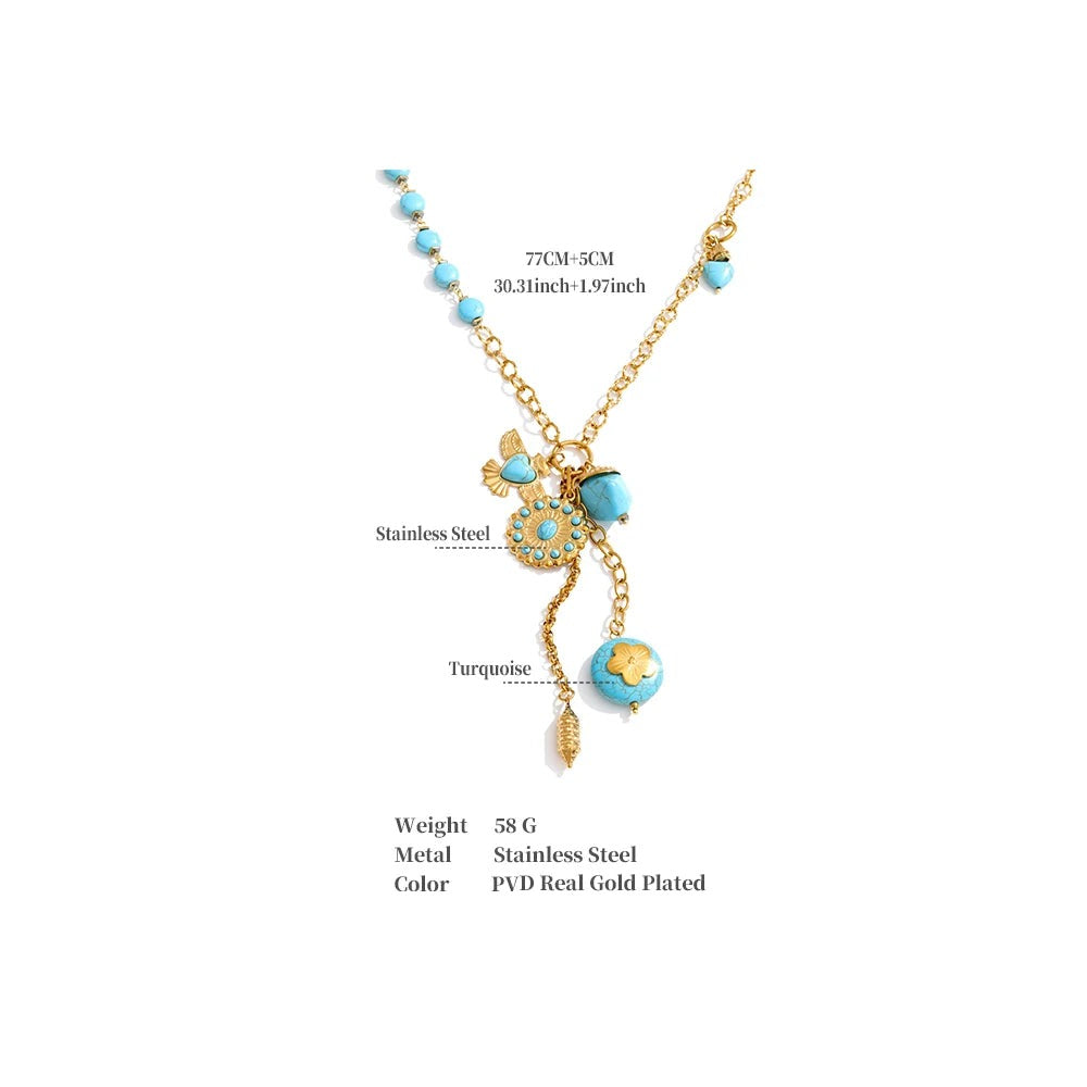 Natural stone flower geometric necklace in gold-plated stainless steel with natural stone.