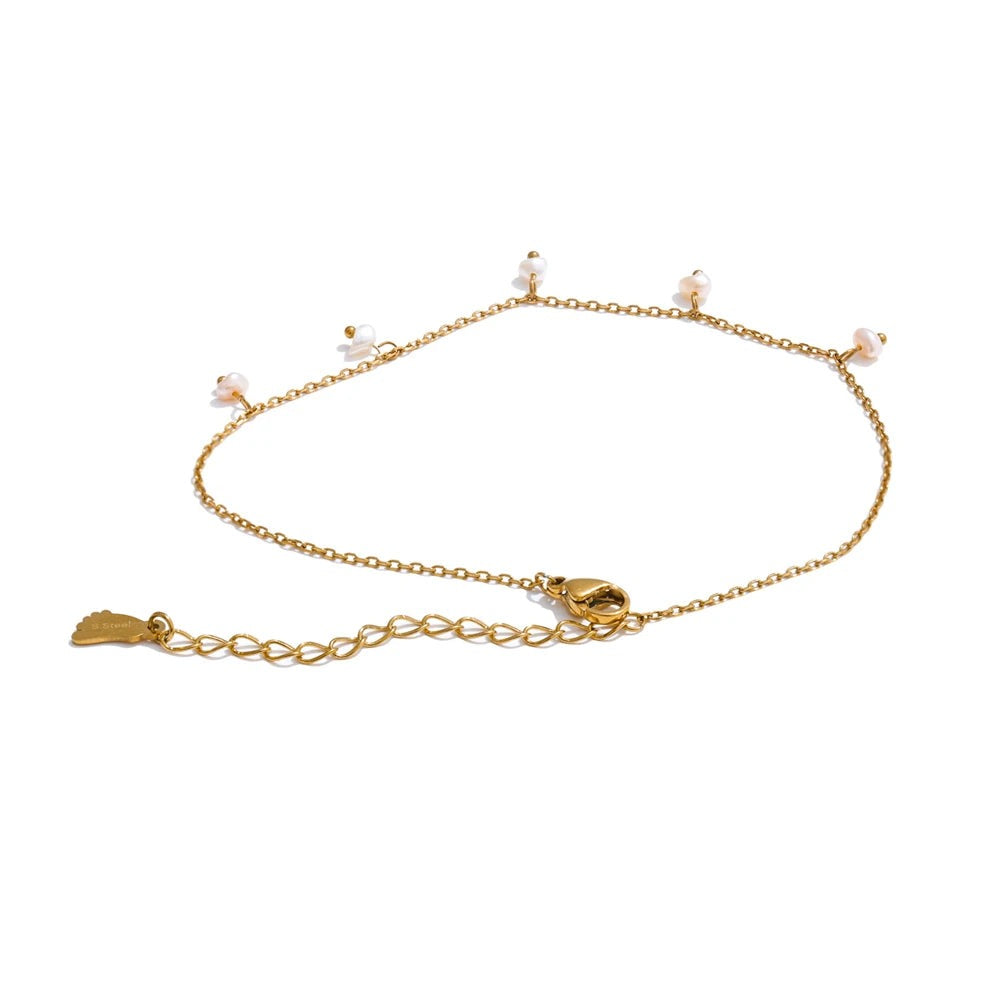 Gold-plated stainless steel anklet with freshwater pearl.