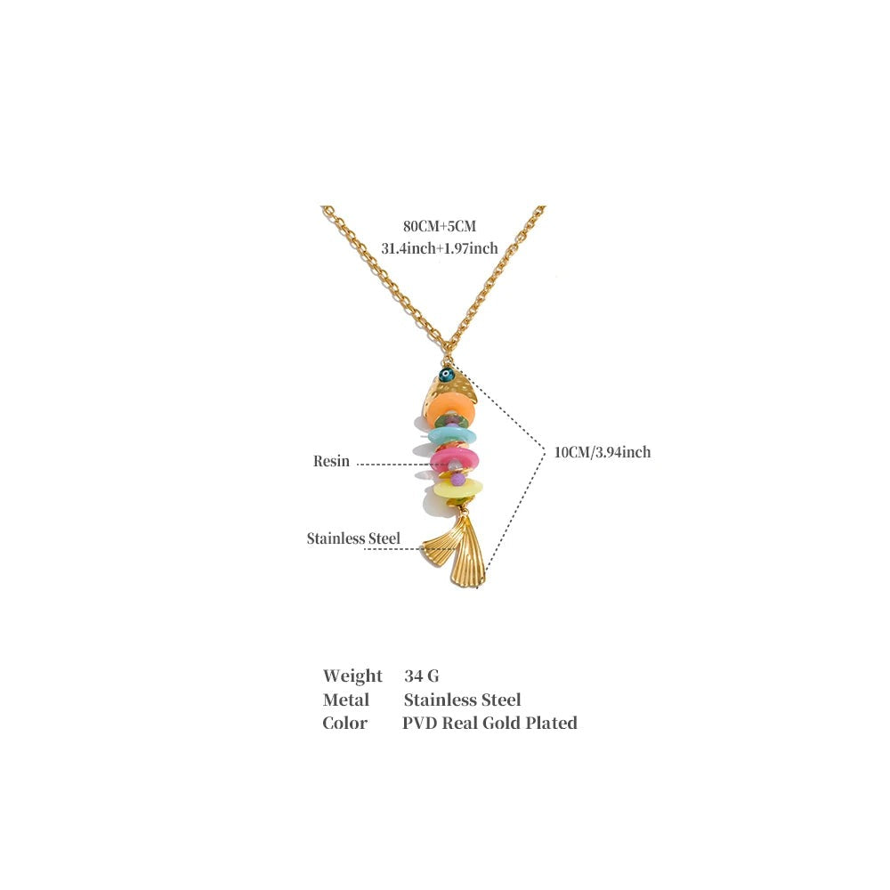 Resin Multi-Color Geometric Necklace — Gold-Plated Stainless Steel with Resin · PS2307