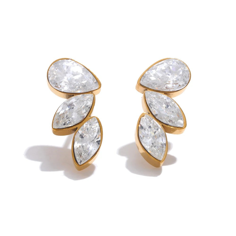 Cubic Zirconia Geometric Earrings — Gold-Plated Stainless Steel with Cubic Zirconia · PS1869