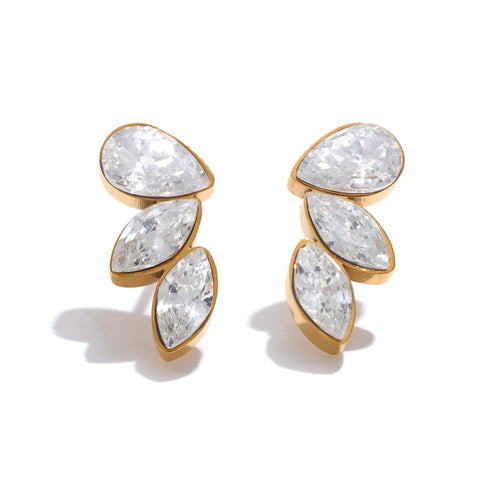 Cubic Zirconia Geometric Earrings — Gold-Plated Stainless Steel with Cubic Zirconia · PS1869