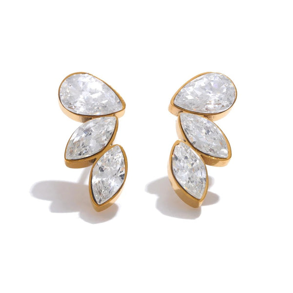 Cubic Zirconia Geometric Earrings — Gold-Plated Stainless Steel with Cubic Zirconia · PS1869