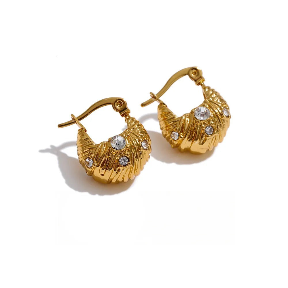 Cubic Zirconia Vintage Geometric Earrings — Gold-Plated Stainless Steel with Cubic Zirconia · PS1207
