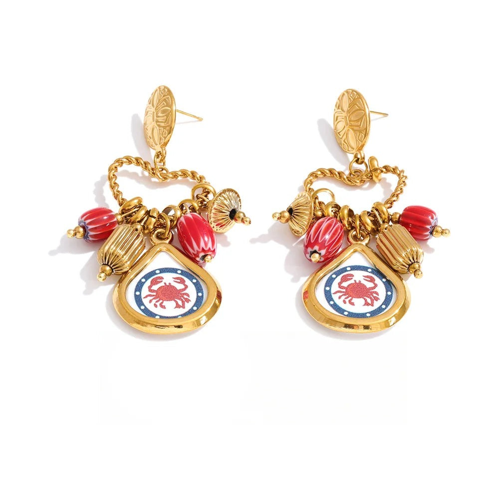 Enamel Heart Geometric Earrings — Gold-Plated Stainless Steel with Enamel · PS1026
