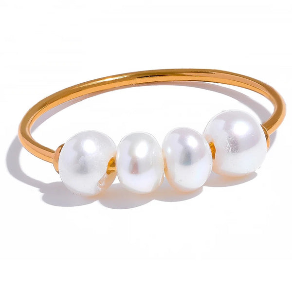 Gold-plated stainless steel ring with freshwater pearls.