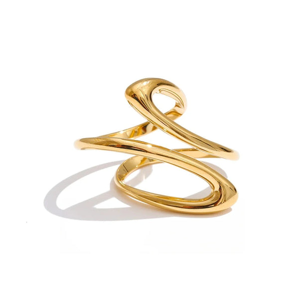 Gold-plated stainless steel ring featuring a double loop design.