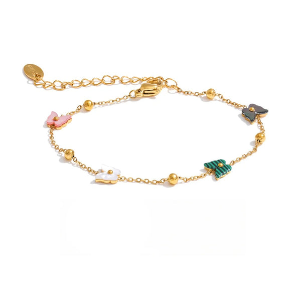 Shell Natural Stone Butterfly Bracelet — Gold-Plated Stainless Steel with Natural Stone and Shell · PS1015