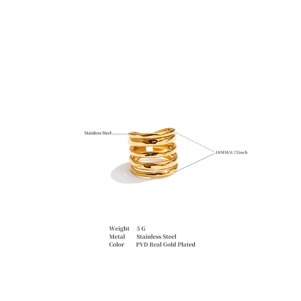 Geometric layered ring in 18K gold-plated stainless steel.
