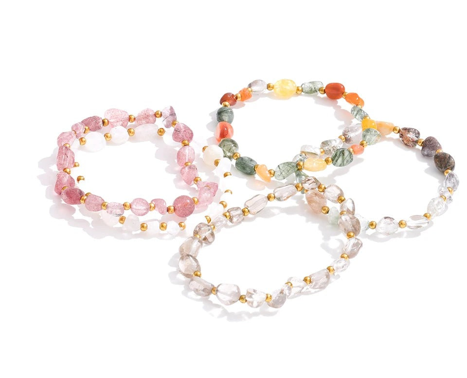 Natural Stone Beaded Geometric Bracelet — Gold-Plated Stainless Steel with Natural Stone · PS1019