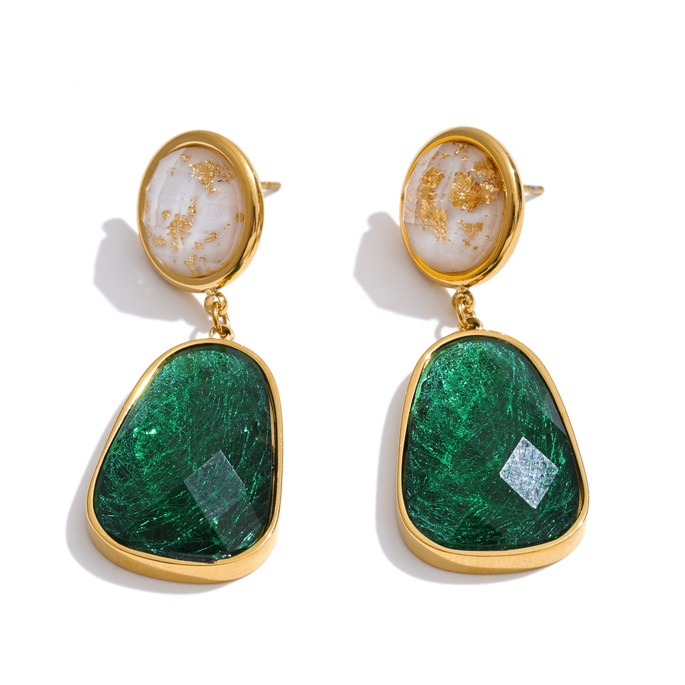 White resin multi-color earrings in gold-plated stainless steel with resin.
