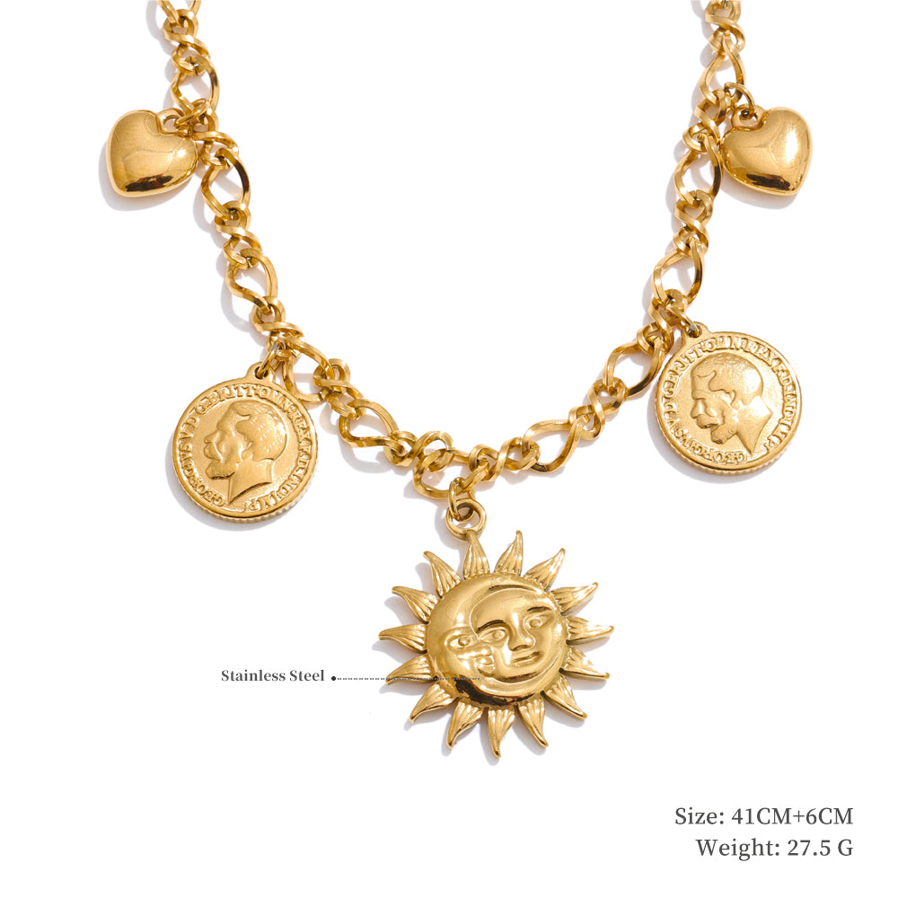 Sun geometric necklace in gold-plated stainless steel.